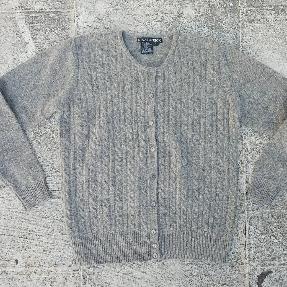 Nina Patrick Women Cardigan Sweater Button Front Gray Lamp Wool Size S - Picture 2 of 9